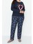 Büyük Beden Kadın Polyester Bisiklet Yaka Uzun Kol Yılbaşı Temalı Örme Pijama Takımı 2