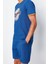 Erkek %100 Pamuk Bisiklet Yaka Kısa Kol Indigo Regular Fit Baskılı Örme Şortlu Pijama Takımı 2