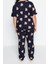 Büyük Beden Kadın Pamuklu Bisiklet Yaka Kısa Kol Ayıcık Desenli Örme Pijama Takımı 4