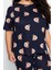 Büyük Beden Kadın Pamuklu Bisiklet Yaka Kısa Kol Ayıcık Desenli Örme Pijama Takımı 3