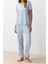Kadın Viskon V Yaka Kısa Kol Çiçekli Fırfır Detaylı Örme Pijama Takımı 3