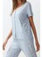 Kadın Viskon V Yaka Kısa Kol Çiçekli Fırfır Detaylı Örme Pijama Takımı 4