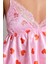 Kadın Polyester V Yaka Askılı Kol Saten Kalpli Dantel Detaylı Ip Askılı Dokuma Pijama Takımı 4