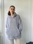 Polar ve Velur Karışımlı Kalın Kışlık Oversize Kapüşonlu Sweatshirt Unisex Gri 4