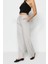 Kadın Yeni Moda Boru Paça Regular Boy Dokuma Wide Leg Geniş Paça Yüksek Bel Pantolon 3