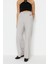 Kadın Yeni Moda Boru Paça Regular Boy Dokuma Wide Leg Geniş Paça Yüksek Bel Pantolon 4