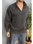 Oversize Dik Yaka Antrasit Yarım Fermuarlı Sweatshirt 1