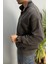 Oversize Dik Yaka Antrasit Yarım Fermuarlı Sweatshirt 2