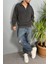 Oversize Dik Yaka Antrasit Yarım Fermuarlı Sweatshirt 3