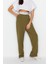 Kadın Yeni Moda Boru Paça Regular Boy Dokuma Wide Leg Geniş Paça Yüksek Bel Kemer Detaylı Pantolon 2