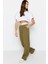Kadın Yeni Moda Boru Paça Regular Boy Dokuma Wide Leg Geniş Paça Yüksek Bel Kemer Detaylı Pantolon 3