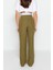 Kadın Yeni Moda Boru Paça Regular Boy Dokuma Wide Leg Geniş Paça Yüksek Bel Kemer Detaylı Pantolon 5