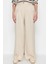 Kadın Yeni Moda Geniş Paça Uzun Boy Dokuma Keten Görünümlü Wide Leg Geniş Paça Pantolon 1