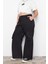 Kadın Yeni Moda Büyük Beden Geniş Paça Uzun Boy Dokuma Geniş Paça Kargo Cepli Paraşüt Pantolon 3