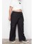 Kadın Yeni Moda Büyük Beden Geniş Paça Uzun Boy Dokuma Geniş Paça Kargo Cepli Paraşüt Pantolon 4