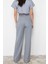 Kadın Yeni Moda Geniş Paça Regular Boy Örme Pileli Wide Leg Rahat Kesim Pantolon 5