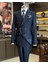 Italyan Stil Slim Fit Erkek Çizgili Kruvaze Ceket Pantolon Takım Elbise Lacivert T12986 1