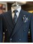 Italyan Stil Slim Fit Erkek Çizgili Kruvaze Ceket Pantolon Takım Elbise Lacivert T12986 2