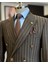 Italyan Stil Slim Fit Erkek Çizgili Kruvaze Ceket Pantolon Takım Elbise Kahverengi T12985 4