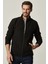 Erkek Siyah Anti-pilling Tüylenme Yapmayan Standart Fit Dik Bato Yaka Sweatshirt Polar Ceket 2