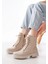 Bej Düz Topuklu Bağcıklı Fermuarlı Günlük Kadın Bot 1