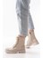 Bej Düz Topuklu Bağcıklı Fermuarlı Günlük Kadın Bot 2