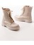 Bej Düz Topuklu Bağcıklı Fermuarlı Günlük Kadın Bot 3