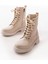 Bej Düz Topuklu Bağcıklı Fermuarlı Günlük Kadın Bot 4