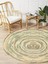 Boho 950 Jüt Rengi ve Yeşil Desenli Örgü Yuvarlak Natural Çift Taraflı Halı 1