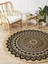 Boho 900 Mandala Desenli Etnik Örgü Yuvarlak Natural Çift Taraflı Halı 1