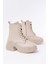 Bej Yüksek Tabanlı Bağcıklı Fermuarlı Günlük Kadın Bot 5