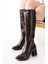 Kahverengi Kroko Topuklu Fermuarlı Günlük Kadın Çizme 1