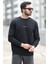 Erkek Kışlık Sweatshirt Siyah Regularfit O Yaka Baskılı Üç İplik Şardonlu Ribanalı - 5012-1 2
