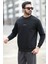 Erkek Kışlık Sweatshirt Siyah Regularfit O Yaka Baskılı Üç İplik Şardonlu Ribanalı - 5012-1 3