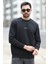 Erkek Kışlık Sweatshirt Siyah Regularfit O Yaka Baskılı Üç İplik Şardonlu Ribanalı - 5012-1 5