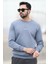 Erkek Kışlık Sweatshirt Koyu Mavi Regularfit O Yaka Baskılı Üç İplik Şardonlu Ribanalı - 5012-1 2