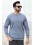 Erkek Kışlık Sweatshirt Koyu Mavi Regularfit O Yaka Baskılı Üç İplik Şardonlu Ribanalı - 5012-1 4