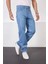 Buz Mavi Baggy Pantolon Şimşek-Yıldırım Desenli Lazer Baskı Oversize Baggy Kot Pantolon Normal Bel 3