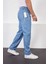 Buz Mavi Baggy Pantolon Şimşek-Yıldırım Desenli Lazer Baskı Oversize Baggy Kot Pantolon Normal Bel 4
