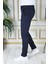 Erkek Lacivert Slim Fit Likralı Yan Cepli Armürlü Ekose Dar Kesim Esnek Şık Chino Kanvas Pantolon 2