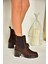 T726981602 Kahverengi Süet Lastikli Kalın Topuklu Kadın Bot 3