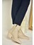 T404400609 Bej Kalın Topuklu Kadın Bot 3