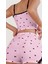 Saten Ince Askılı Ekose Şortlu Pembe 2li Kadın Şortlu Pijama Takımı 2