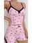 Saten Ince Askılı Ekose Şortlu Pembe 2li Kadın Şortlu Pijama Takımı 3