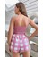 Pembe Ekose Şortlu Saten Ince Askılı Yumuşacık 2li Şortlu Kadın Pijama Takımı 2