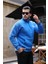 Cozy Kanguru Nakışlı Şardonlu Yarım Fermuar Sweatshirt - Mavi 1