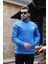 Cozy Kanguru Nakışlı Şardonlu Yarım Fermuar Sweatshirt - Mavi 3