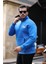 Cozy Kanguru Nakışlı Şardonlu Yarım Fermuar Sweatshirt - Mavi 4