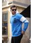 Sportif Şerit Detaylı Şardonlu Kapüşonlu Sweatshirt - Mavi 1
