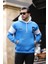 Sportif Şerit Detaylı Şardonlu Kapüşonlu Sweatshirt - Mavi 3